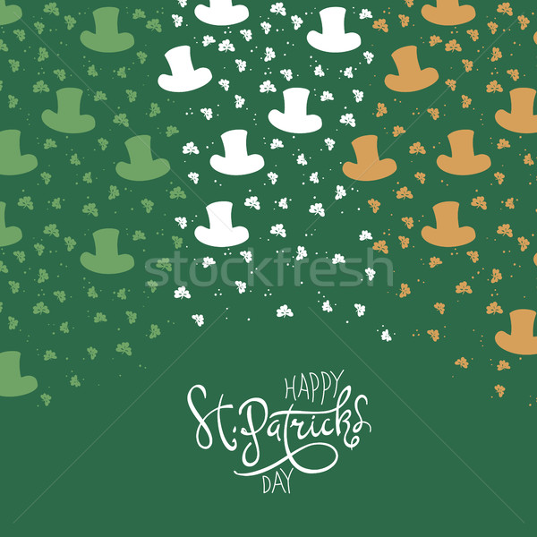 St. Patrick's Day Background. Clover leafs and hats on flag colo Stock photo © pashabo