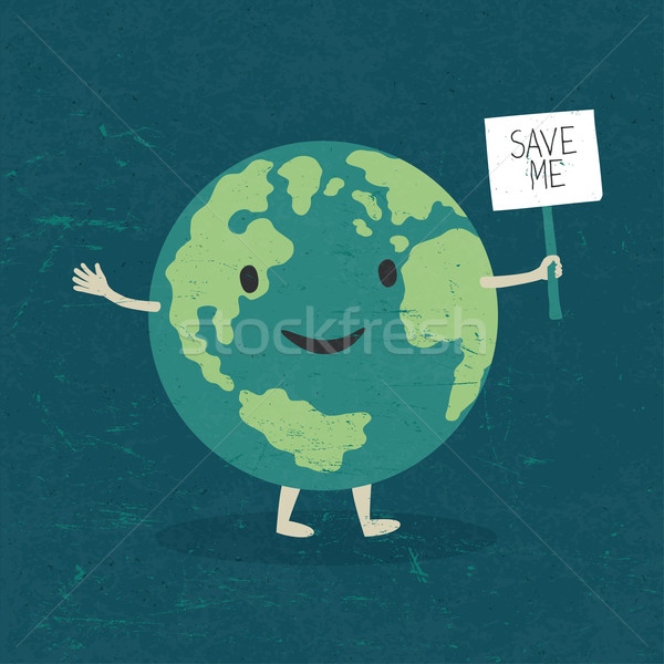 Cartoon Earth Illustration. Planet smile and hold banner with 'S Stock photo © pashabo
