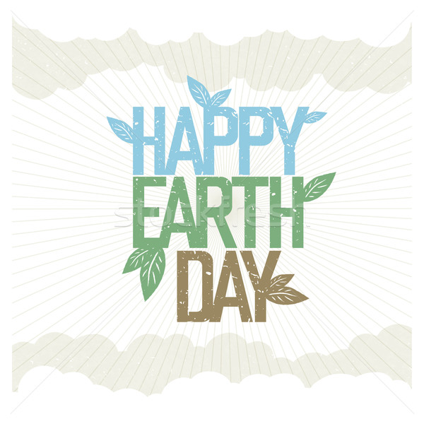 Vintage Earth Day Poster. Rays, leaves, clouds, sky. On old pape Stock photo © pashabo