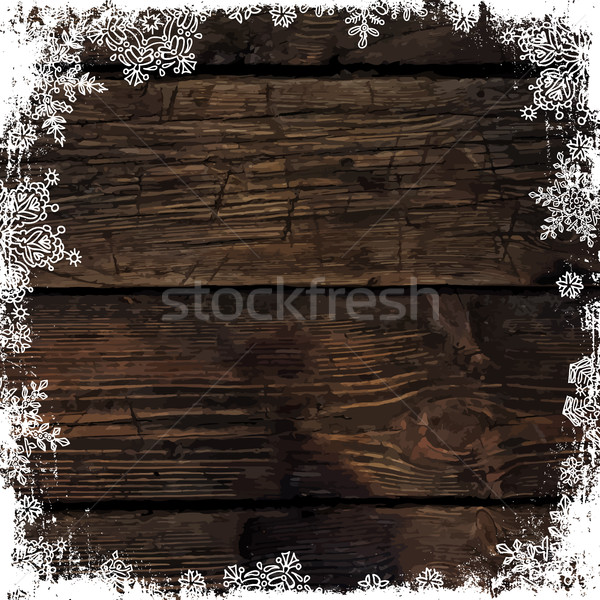 Wooden brown christmas background with snowflakes. Frozen orname Stock photo © pashabo