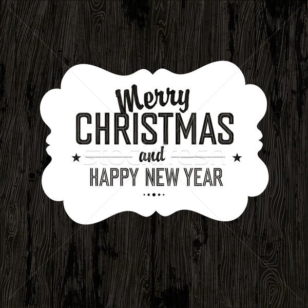 Stock photo: Merry Christmas Card With Dark Wooden Background, vector.