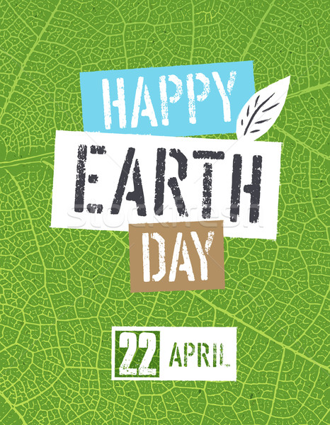 Happy Earth Day Logotype. On green leaf veins texture Stock photo © pashabo