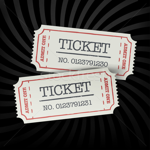 Two old-fashioned cinema tickets on dark sunburst monochrome bac Stock photo © pashabo