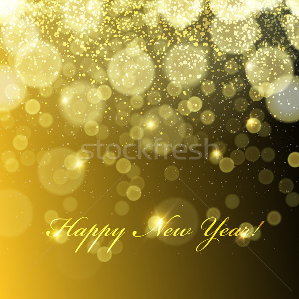 Foto stock: Feliz · año · nuevo · dorado · luces · patrón · vector