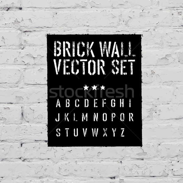 Brick traced texture, stencil alphabet and grunge rectangle. Thr Stock photo © pashabo