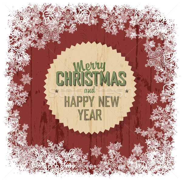 Merry Christmas greeting on red wooden background, vector. Stock photo © pashabo