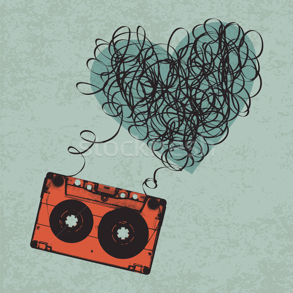 Vintage audiocassette illustration with heart shaped messy tape. Stock photo © pashabo