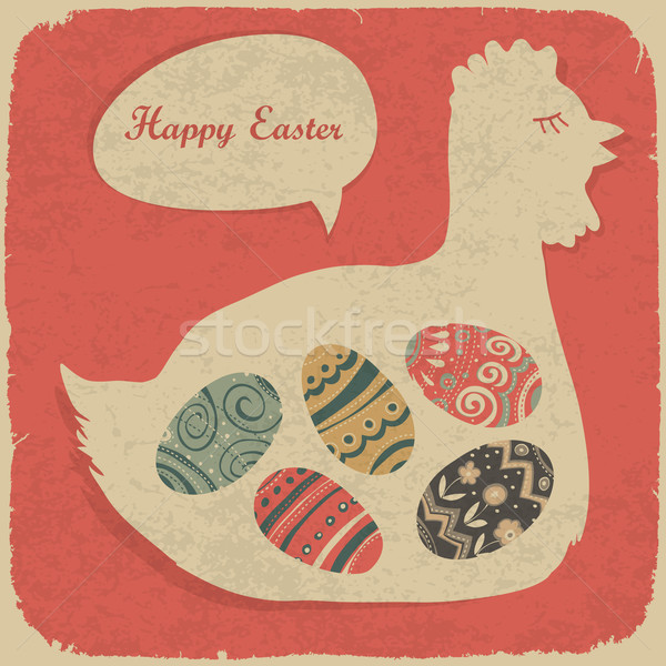 Easter eggs and chiken. Retro styled illustration. Stock photo © pashabo