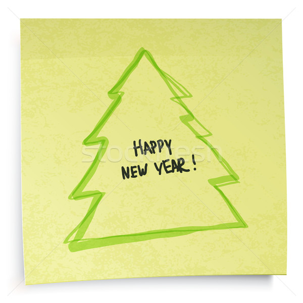 Yellow sticky notes with New Year tree. Vector illustration, EPS Stock photo © pashabo