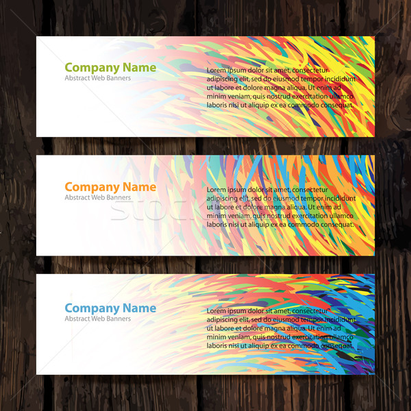 Abstract Web Banners And Wooden Background Design Set Vector