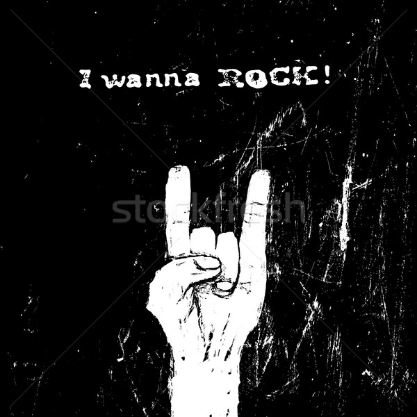 Horn gesture and 'I wanna ROCK!' text. Rockstar concept. VEctor  Stock photo © pashabo