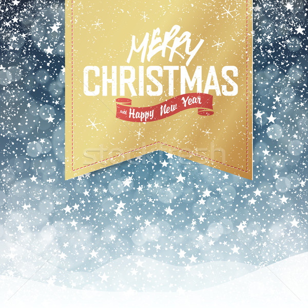 Merry Christmas Vintage Background. Falling Snow and Golden Badg Stock photo © pashabo