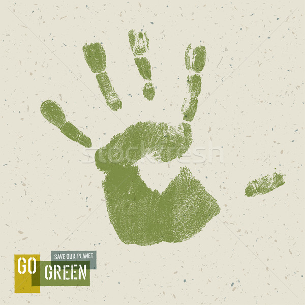 Go Green Concept Poster. Handprint on recycled paper texture, ve Stock photo © pashabo