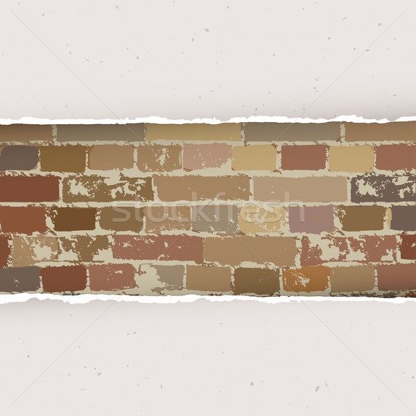 Torn paper on brick wall background. Vector Stock photo © pashabo