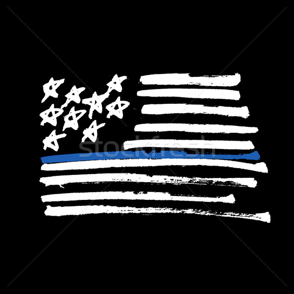 Сток-фото: рисованной · американский · флаг · тонкий · синий · линия · монохромный