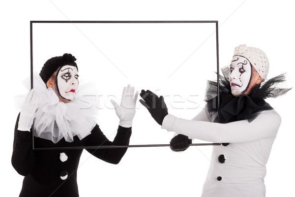 two clowns cleaning an empty picture Stock photo © Pasiphae