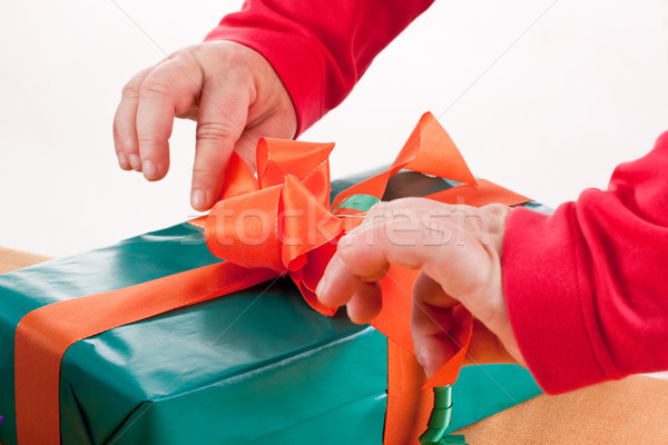 mentally disabled woman pack or unpack a gift Stock photo © Pasiphae