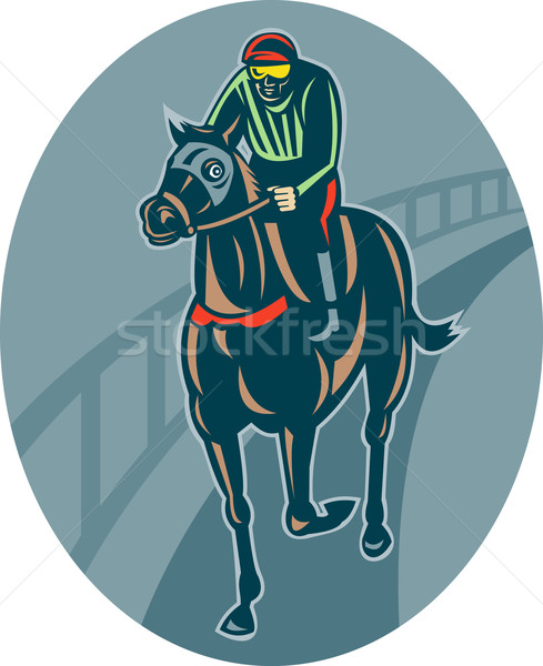 Pferd jockey racing Rennstrecke Illustration Retro-Stil Stock foto © patrimonio
