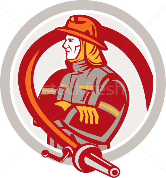 Fireman Firefighter Standing Folding Arms Circle Stock photo © patrimonio