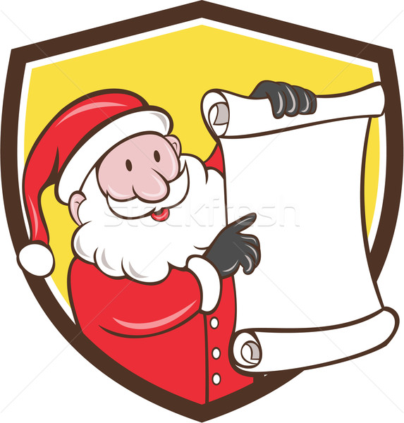 Santa Claus Paper Scroll Pointing Shield Cartoon Stock photo © patrimonio