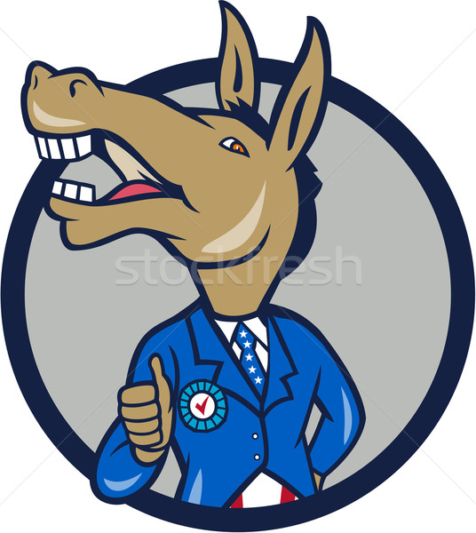 Democrat Donkey Mascot Thumbs Up Circle Cartoon Stock photo © patrimonio