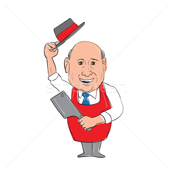 Butcher With Knife Tipping Hat Cartoon Stock photo © patrimonio