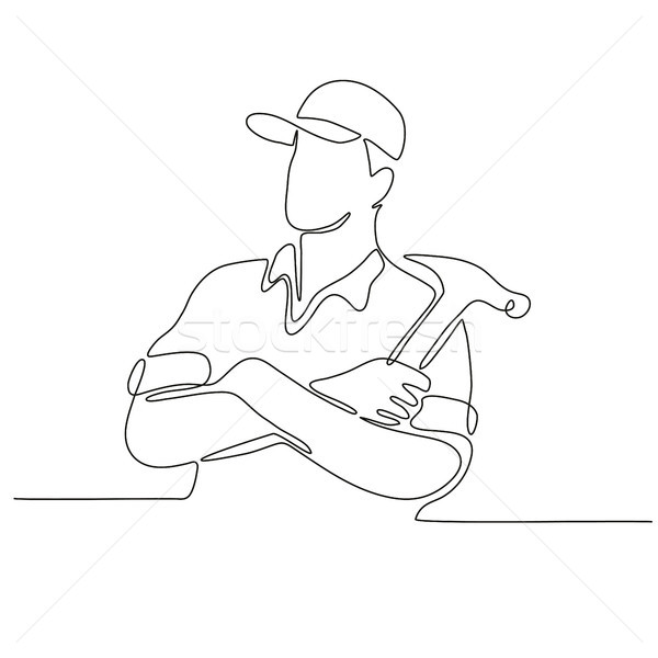 Constructor dulgher linie desen ilustrare muncitor in constructii Imagine de stoc © patrimonio