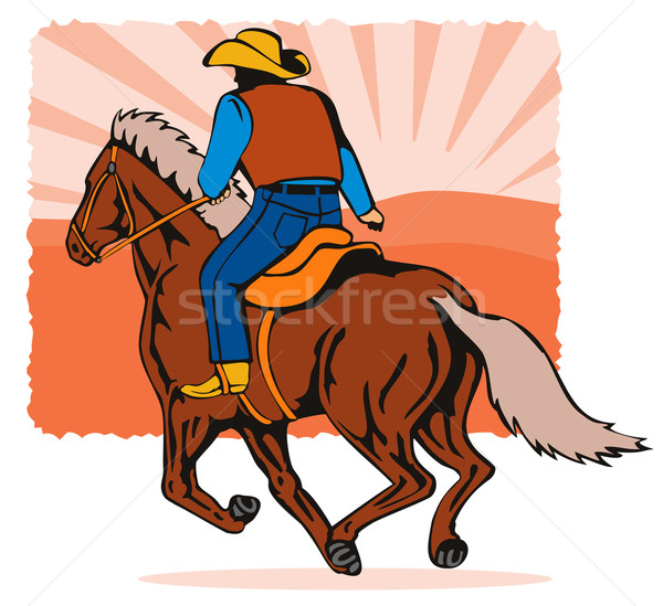 圈地 牛仔 騎術 馬 插圖 復古風格 商業照片 © patrimonio