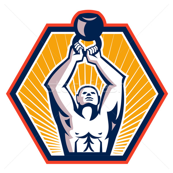 Crossift Athlete Lifting Kettlebell Front Retro Stock photo © patrimonio