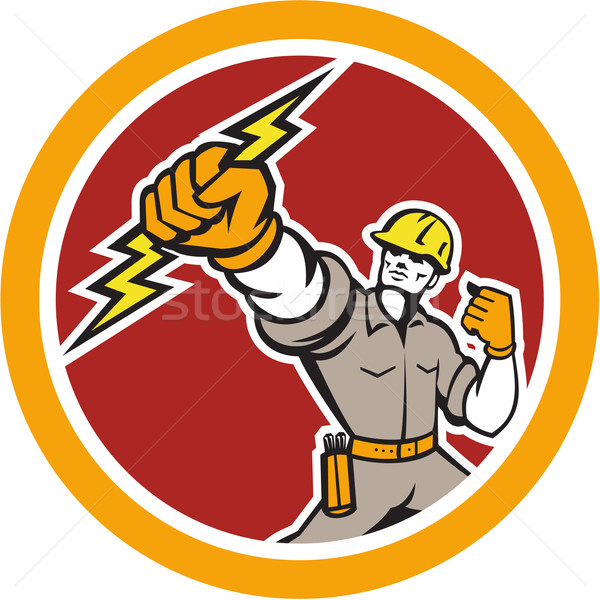 Electrician Wielding Lightning Bolt Circle Retro Stock photo © patrimonio