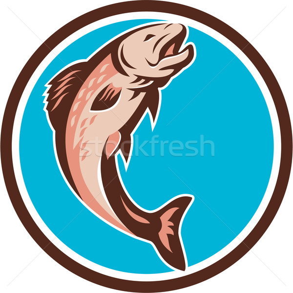 [[stock_photo]]: Truite · sautant · cercle · rétro · illustration · poissons