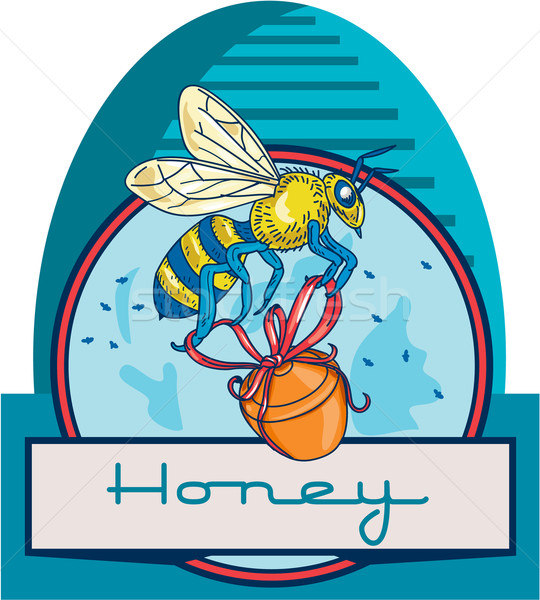 Bee Carrying Honey Pot Skep Circle Retro Stock photo © patrimonio