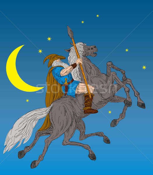 Norse God Odin riding eight-legged horse Stock photo © patrimonio