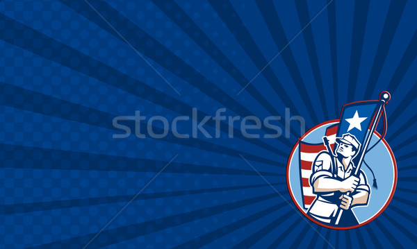 Foto stock: Americano · patriota · soldado · bandeira · retro