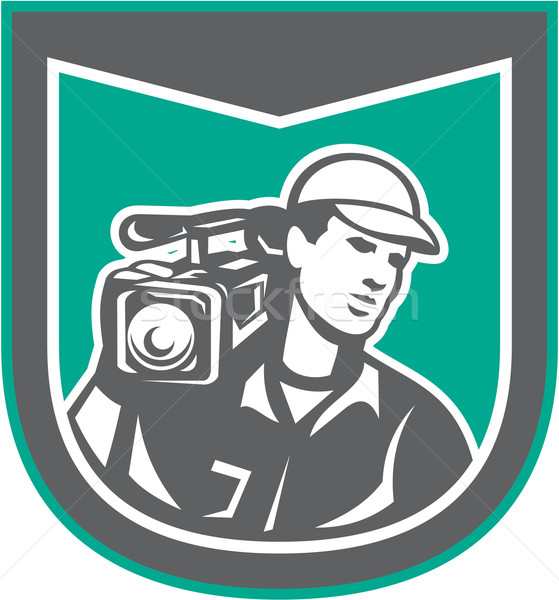 Cameraman Film Crew HD Camera Video Shield Retro Stock photo © patrimonio