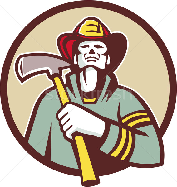 Fireman Firefighter Holding Fire Axe Circle Retro Stock photo © patrimonio