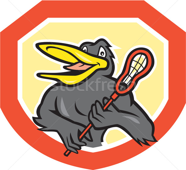 Zwarte vogel lacrosse speler schild cartoon Stockfoto © patrimonio