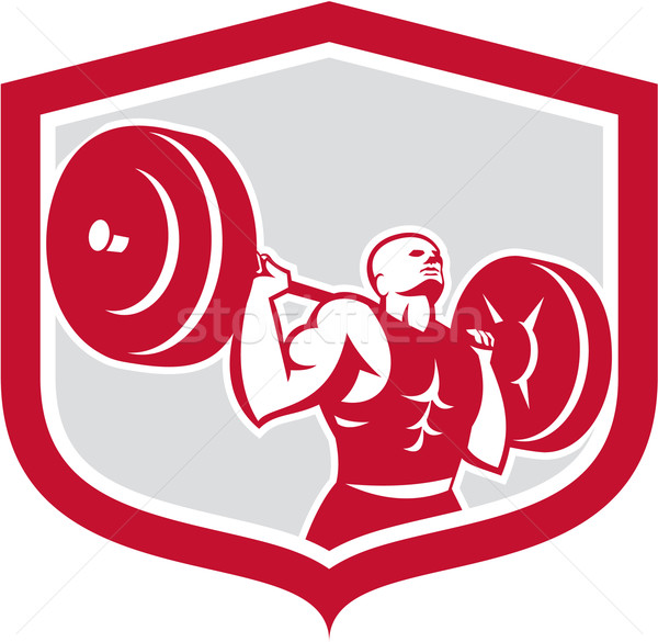 Weightlifter Lifting Barbell Shield Retro Stock photo © patrimonio