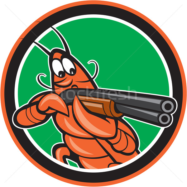 Crayfish Lobster Aiming Shotgun Circle Cartoon Stock photo © patrimonio