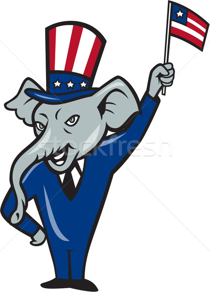 Republican Mascot Elephant Waving US Flag Cartoon Stock photo © patrimonio