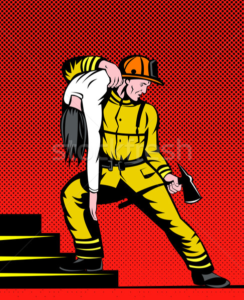 Pompier incendiu luptator femeie ilustrare Imagine de stoc © patrimonio