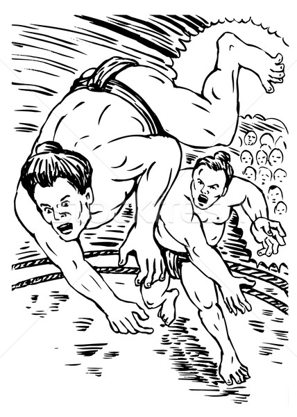 Japanisch Sumo Wrestler kämpfen Illustration Stock foto © patrimonio