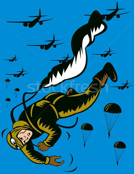 World war two soldier parachuting pulling cord Stock photo © patrimonio