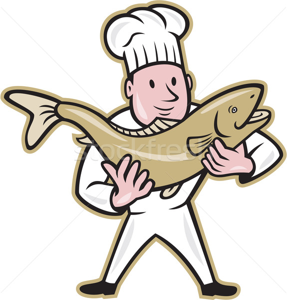 Chef Cook Handling Salmon Fish Standing Stock photo © patrimonio