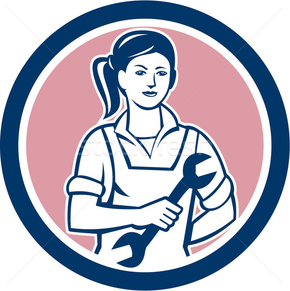 Female Mechanic Spanner Circle Retro Stock photo © patrimonio