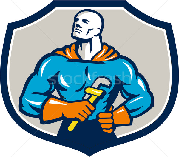 Plumber Superhero Monkey Wrench Crest Retro Stock photo © patrimonio