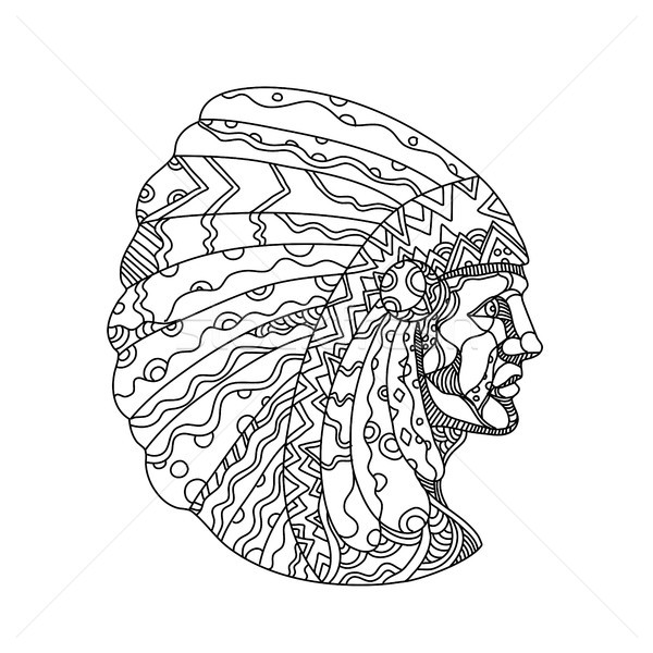 American Plains Indian with War Bonnet Doodle Stock photo © patrimonio