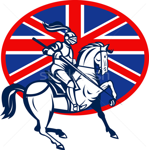 Knight on horse with lance and British flag Stock photo © patrimonio
