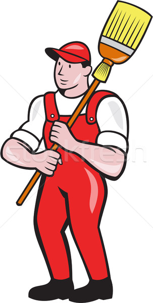 Janitor Cleaner Holding Broom Standing Cartoon Stock photo © patrimonio