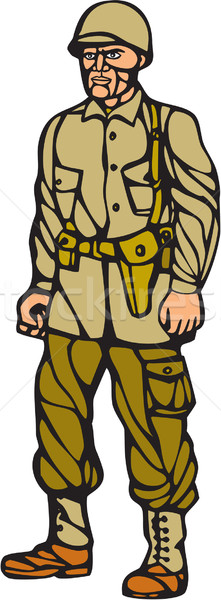 American World War Two Soldier Standing Linocut Stock photo © patrimonio